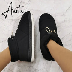 Women Winter Cotton Shoes Couples Snow Boots Keep Warm Outdoor Wear Flat Heels Women's Snkle Boots Non-slip Soft Winter Boot Aiertu