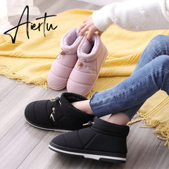 Women Winter Cotton Shoes Couples Snow Boots Keep Warm Outdoor Wear Flat Heels Women's Snkle Boots Non-slip Soft Winter Boot Aiertu