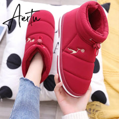 Women Winter Cotton Shoes Couples Snow Boots Keep Warm Outdoor Wear Flat Heels Women's Snkle Boots Non-slip Soft Winter Boot Aiertu