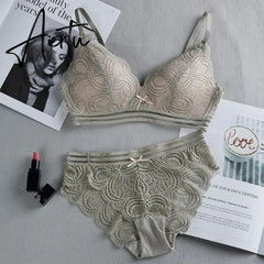 Women Wire Free Lace Bra Set Thin Bralette Panties Underwear Hollow Out Sexy Lingerie Bra Briefs Set Aiertu
