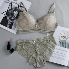 Women Wire Free Lace Bra Set Thin Bralette Panties Underwear Hollow Out Sexy Lingerie Bra Briefs Set Aiertu