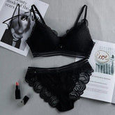 Women Wire Free Lace Bra Set Thin Bralette Panties Underwear Hollow Out Sexy Lingerie Bra Briefs Set Aiertu