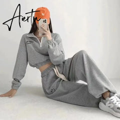 Women Y2k Tracksuit Sweatpants 2 Pieces Sets Womens Hoodies and Trousers Sports Suit Zip Crop Top Sweatshirts Pants Outfits Aiertu