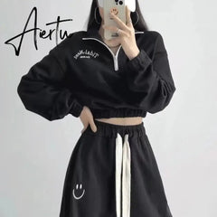 Women Y2k Tracksuit Sweatpants 2 Pieces Sets Womens Hoodies and Trousers Sports Suit Zip Crop Top Sweatshirts Pants Outfits Aiertu