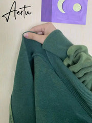 Womens Clothing Green Vintage Street Sweatshirt Hoodie Letter Printing Long Sleeves Casual Warm Oversize Baggy Ladies Tops Aiertu