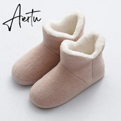 Women's Cotton Boots Female Winter Warm Fur Velvet Thick-soled Keep Warm Outside Snow Boots Footwear Plush Female Shoes Aiertu