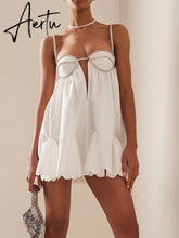 Women's Dress Sexy Chain Fold Slip Ruffle Tube Tops Mini Sleeveless Female Dresses Summer Fashion Solid Ladies Aiertu