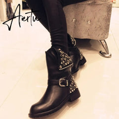 Women's Genuine Leather ankle boots big size fit for 22-28cm length feet Autumn and winter warm short boots Short plush lining Aiertu
