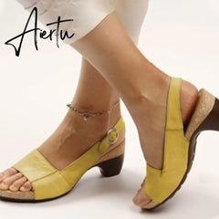 Women's Gladiator Sandals Buckle Strap Woman Chunky Heels Peep Toe Ladies Casual Shoes Female Summer Autumn Fashion Sandals Aiertu