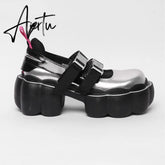 Womens Lolita Square Toe Gothic Punk Pumps Shoes Creepers Japanese Harajuku Platform Belt Buckle Girls Creepers 3Colors Aiertu