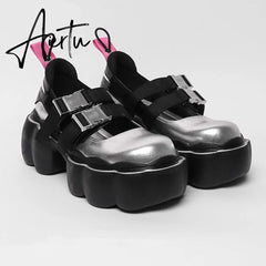 Womens Lolita Square Toe Gothic Punk Pumps Shoes Creepers Japanese Harajuku Platform Belt Buckle Girls Creepers 3Colors Aiertu