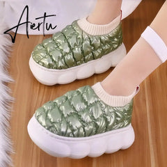 Women's Platform Boots Winter Pink Female Cotton Shoes Light Soft Down Waterproof Thick Heels Warm Furry Woman Ankle Boot Aiertu