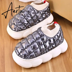 Women's Platform Boots Winter Pink Female Cotton Shoes Light Soft Down Waterproof Thick Heels Warm Furry Woman Ankle Boot Aiertu