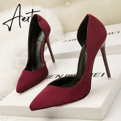 Women's Pumps Suede High Heels Female Pointed Toe Office Shoes Stiletto Women Pumps Shoes On Heels 10 cm Solid Party Shoes Lady Aiertu