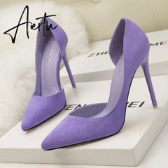 Women's Pumps Suede High Heels Female Pointed Toe Office Shoes Stiletto Women Pumps Shoes On Heels 10 cm Solid Party Shoes Lady Aiertu