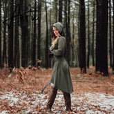 Womens Renaissance Archer cosplay Costumes Hooded Robe Lace Up Vintage Pullover Long Hoodie Dress Cloak Halloween LARP Party Aiertu