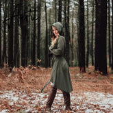 Womens Renaissance Archer cosplay Costumes Hooded Robe Lace Up Vintage Pullover Long Hoodie Dress Cloak Halloween LARP Party Aiertu