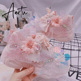 Womens Round Toe Sneakers Lace Up Rhinestones DIY Flowers Butterfly Shiny Girls Shoes Casual Sweet Pink Lolita Gift New Aiertu