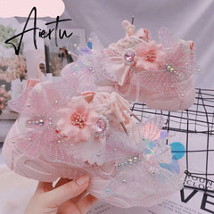 Womens Round Toe Sneakers Lace Up Rhinestones DIY Flowers Butterfly Shiny Girls Shoes Casual Sweet Pink Lolita Gift New Aiertu