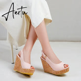 Women's Sandals Casual Peep Toe Sandals Female High Heels With Platforms Sandalias Spring Summer Fashion New Ladies Shoes Aiertu