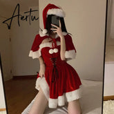 Womens Santa Suit Mrs. Claus Clothing Women Christmas Fancy Party Dress Hat Cloak Sexy Outfits Set Santa Claus Cosplay Costumes Aiertu