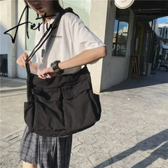 Women's School Messenger Bags For Women Shoulder Ladies Designer Handbag Solid Large Capacity Casual Canvas Shoulder Female Bags Aiertu