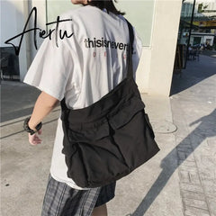 Women's School Messenger Bags For Women Shoulder Ladies Designer Handbag Solid Large Capacity Casual Canvas Shoulder Female Bags Aiertu