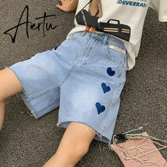Women's Short Summer High Waist Jeans Baggy Straight Five Points Trousers Streetwear Vintage Mom Denim Wide Leg Short Pants Aiertu