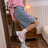 Women's Short Summer High Waist Jeans Baggy Straight Five Points Trousers Streetwear Vintage Mom Denim Wide Leg Short Pants Aiertu