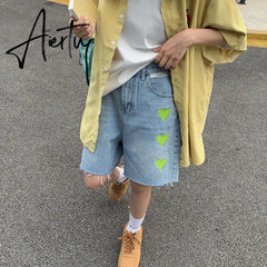 Women's Short Summer High Waist Jeans Baggy Straight Five Points Trousers Streetwear Vintage Mom Denim Wide Leg Short Pants Aiertu