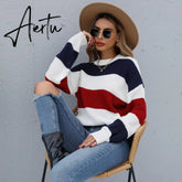 Women's Striped Sweaters Pull Femme Autumn Winter Clothes Women Jersey Pullover Long Sleeve Tops Knitted Sweater Jumper. Aiertu