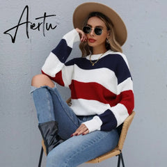 Women's Striped Sweaters Pull Femme Autumn Winter Clothes Women Jersey Pullover Long Sleeve Tops Knitted Sweater Jumper. Aiertu