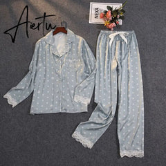 Women's Summer Two-piece Suit Pajamas Ice Silk Satin Thin Outwear Print Lace Pyjamas Home Suit for Women Clothes Aiertu