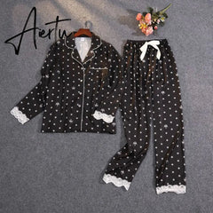 Women's Summer Two-piece Suit Pajamas Ice Silk Satin Thin Outwear Print Lace Pyjamas Home Suit for Women Clothes Aiertu