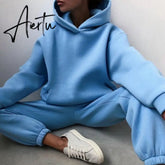 Women's Tracksuit Suit Autumn Winter Solid Warm Hoodie Sweatshirts Sportswear Sports Two Piece Pants Set Fall Clothes For Women Aiertu