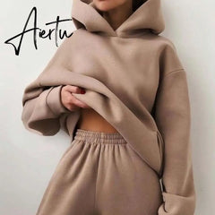 Women's Tracksuit Suit Autumn Winter Solid Warm Hoodie Sweatshirts Sportswear Sports Two Piece Pants Set Fall Clothes For Women Aiertu