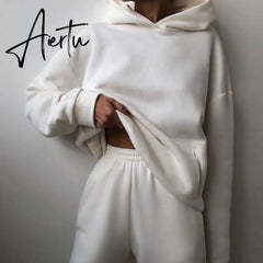 Women's Tracksuit Suit Autumn Winter Solid Warm Hoodie Sweatshirts Sportswear Sports Two Piece Pants Set Fall Clothes For Women Aiertu
