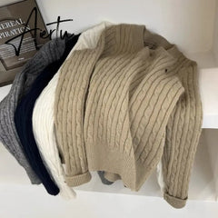 Women's Twist Pullover Knitted Sweater Solid Casual Jumper Fall Winter Vintage Embroidered V-Neck Long Sleeve Top Aiertu