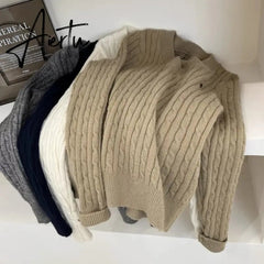 Aiertu Women's Twist Pullover Knitted Sweater Solid Casual Jumper Fall Winter Vintage Embroidered V-Neck Long Sleeve Top Aiertu