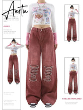Women's Vintage Red Baggy Jeans 90s Aesthetic High Waist Denim Trousers Korean 2000s Y2k Harajuku Wide Pants Trashy Clothes Aiertu