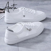 Women's Vulcanize Shoes Casual Sneakers Spring Summer Breathable Flats Solid Color Mesh Shoes Fashion White Shoes Flat Sneakers Aiertu