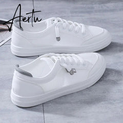 Women's Vulcanize Shoes Casual Sneakers Spring Summer Breathable Flats Solid Color Mesh Shoes Fashion White Shoes Flat Sneakers Aiertu