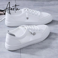 Women's Vulcanize Shoes Casual Sneakers Spring Summer Breathable Flats Solid Color Mesh Shoes Fashion White Shoes Flat Sneakers Aiertu