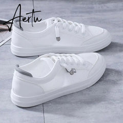Women's Vulcanize Shoes Casual Sneakers Spring Summer Breathable Flats Solid Color Mesh Shoes Fashion White Shoes Flat Sneakers Aiertu
