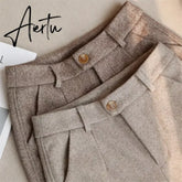 Woolen Pants Women's Harem Pencil Pants Autumn Winter High Waisted Casual Suit Pants Office Lady Women Trousers Aiertu