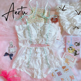 Wriufred Underwear Lolita retro lace front buckle flower bra set luxury romantic mermaid shell girl lingerie with panties set Aiertu
