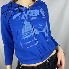 Y2K Aesthetic Women Hoodies with Pockets 90s Vintage Graphic Printed Zipper Coat Top E-girl Sweatshirt Green Autumn fairy grunge Aiertu