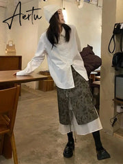 Y2k Cute Party Long Skirts Printed Boho Grunge Fairyore Retro Skirts Kawaii Holiday Ruffle Patchwork Pleated Skirts Women Faldas Aiertu