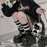 Y2k Goth Lolita Leg Striped Warmers Japanese Women Gothic Long Socks Gaiters Knee Winter Knitted Cuffs Ankle Warmer Aiertu