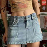 Y2K Preppy Retro Jeans Mini Skirt Korean Fashion High Waist Denim Pencil Skirt Chic Women Harajuku Grunge Vintage Streetwear Aiertu